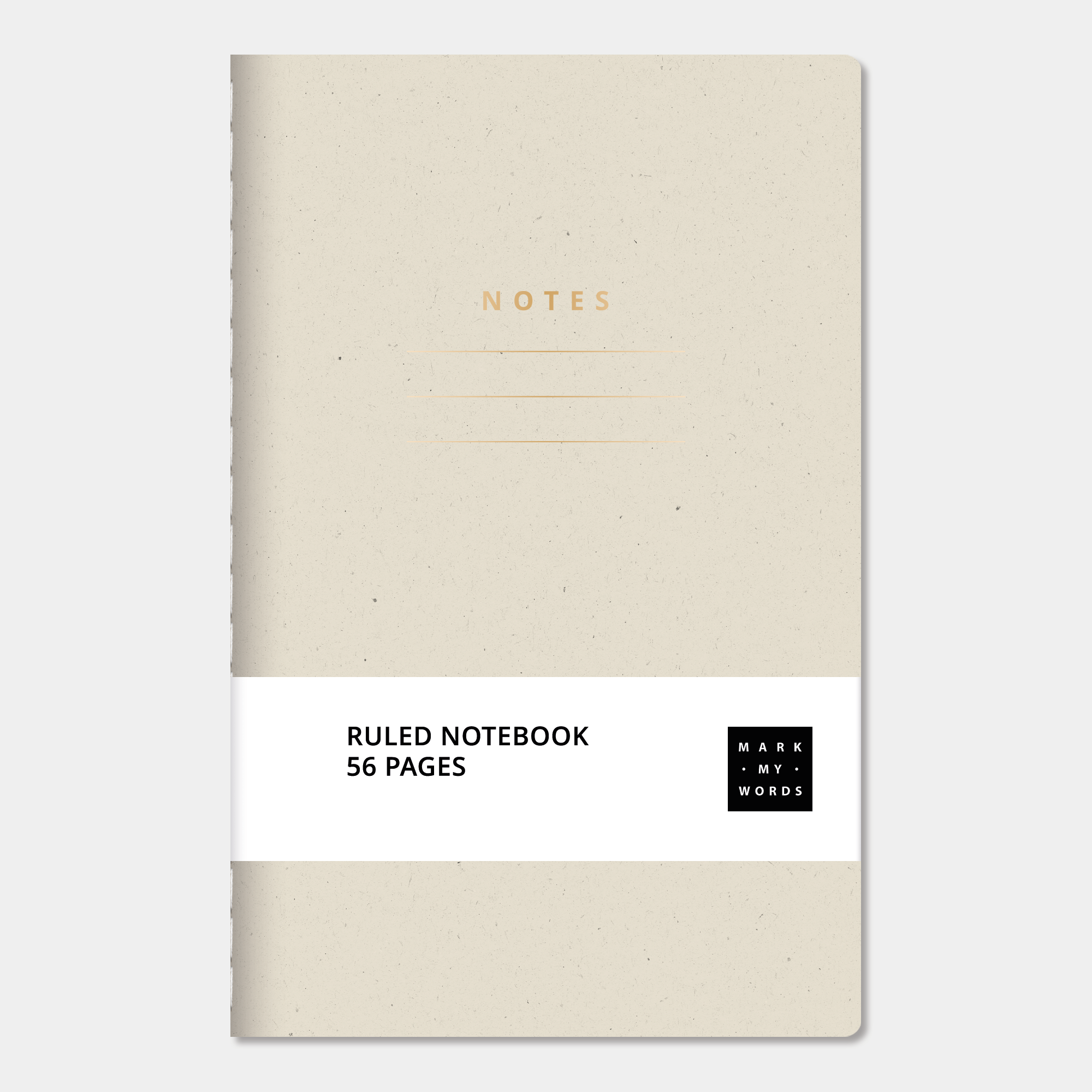 Mini pocket-sized lined notebook with citrus cover with ruled pages and thread-sewn binding, front view.