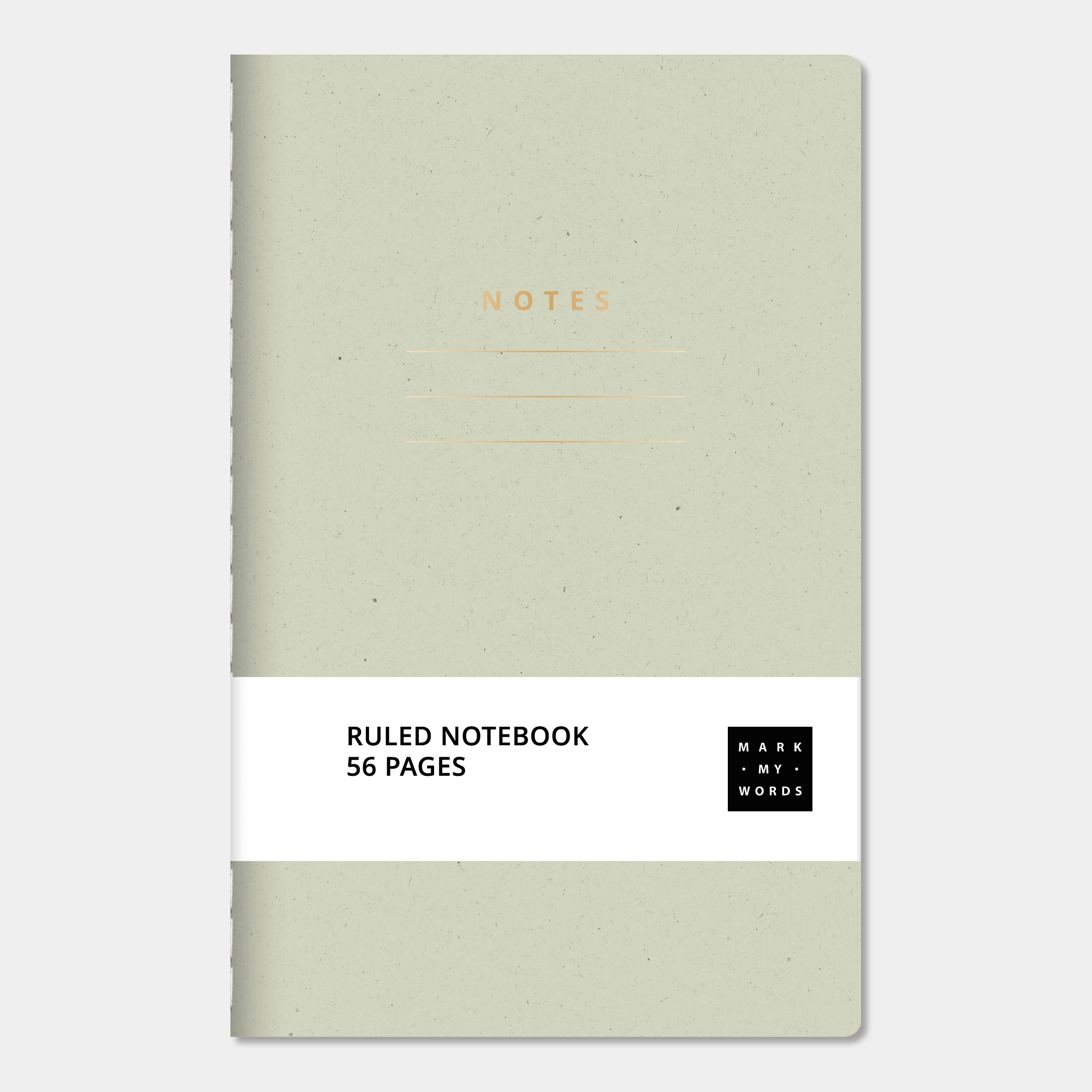 Mini pocket-sized lined notebook with kiwi cover with ruled pages and thread-sewn binding, front view.