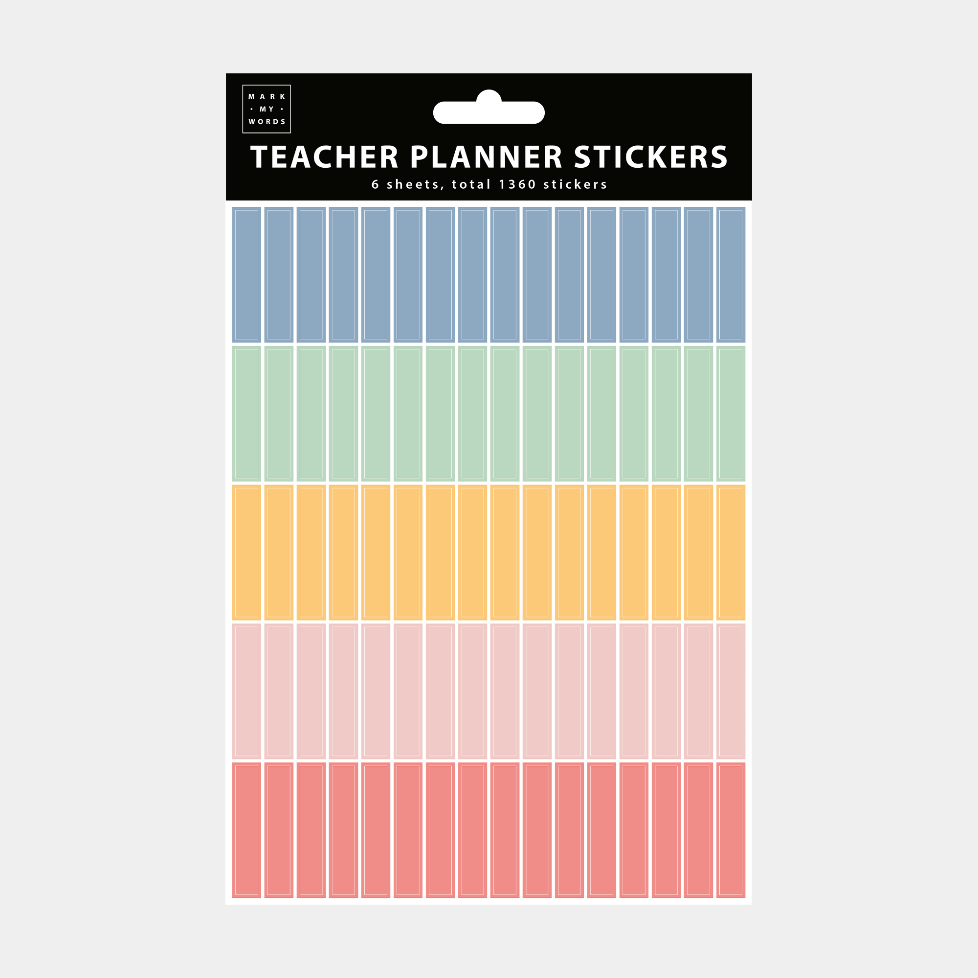 a sheet of colourful strips that are part of the pack of teacher planner stickers.