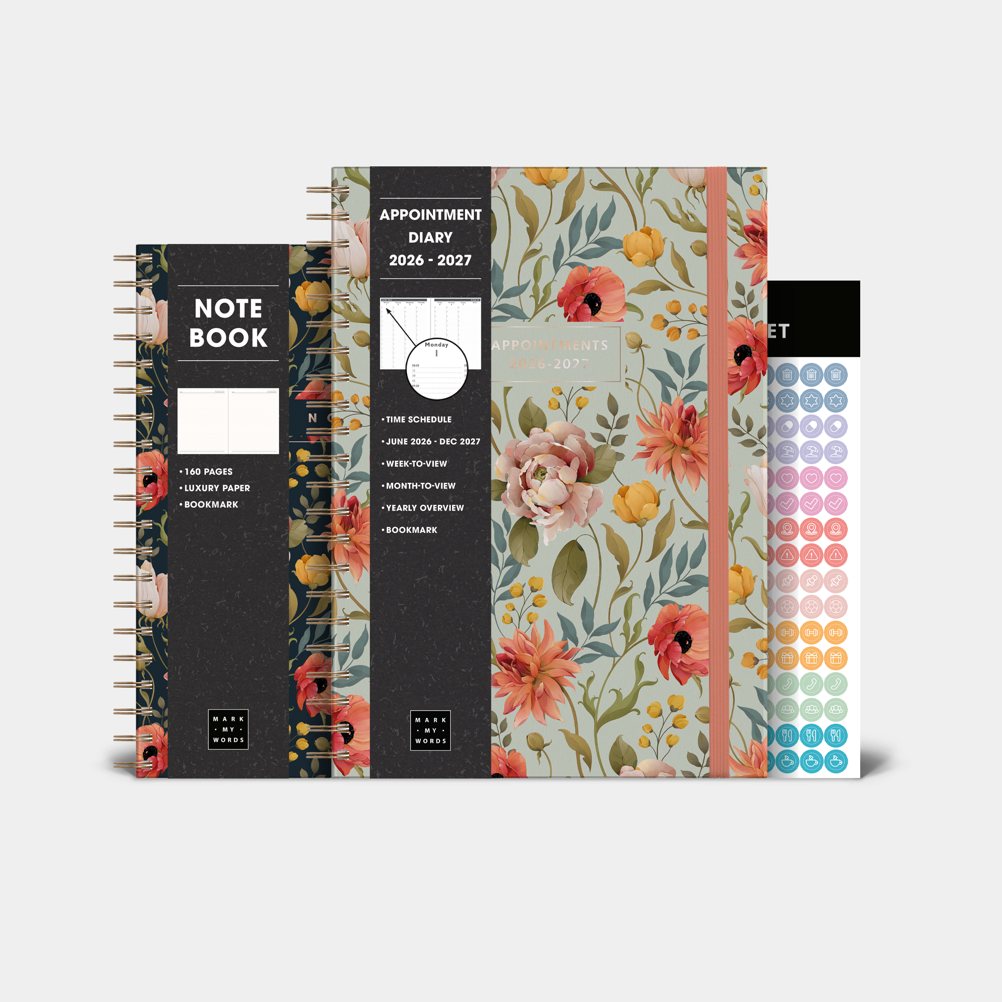 APPOINTMENT DIARY BUNDLE 2026-2027 A4 VINTAGE FLOWERS