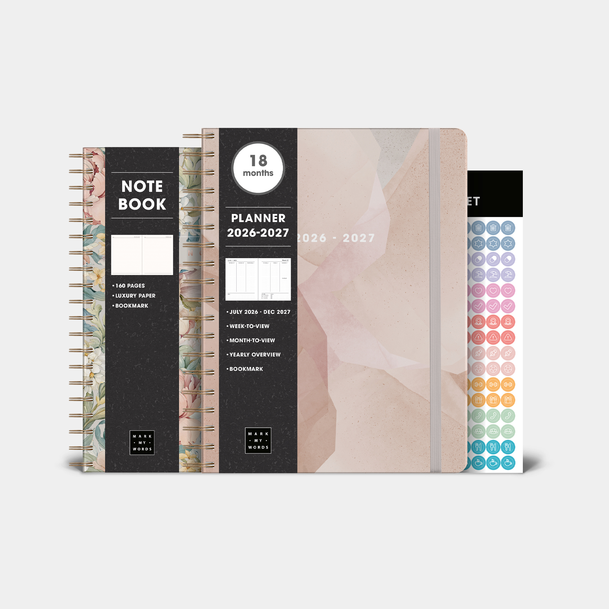 18 MONTH PLANNER BUNDLE 2026-2027 ±A4 ABSTRACT BLUSH