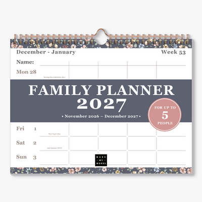 FAMILY PLANNER 2027 A4 PASTEL FLORALS