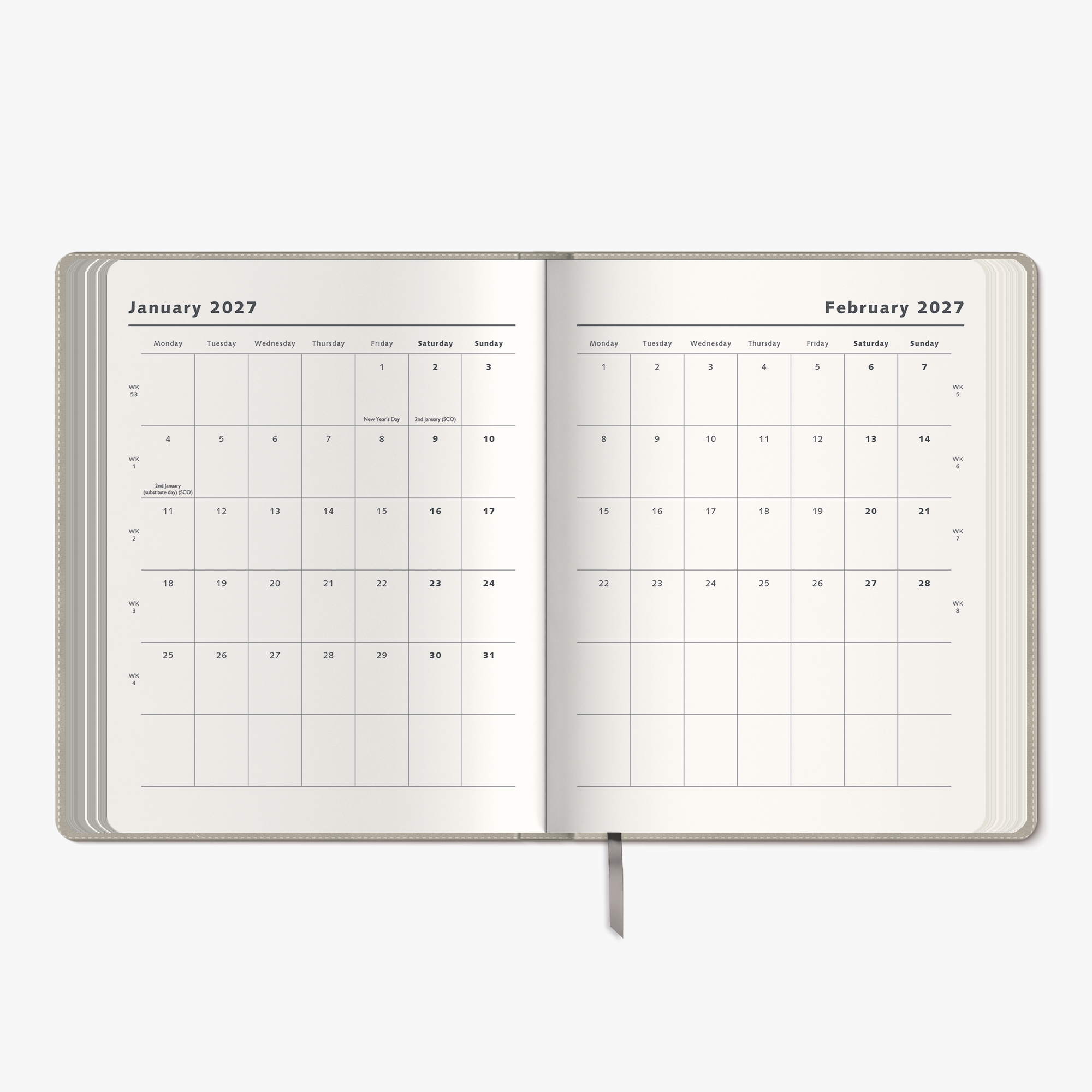 WEEKLY PLANNER 2027 ±A4 SUEDE-LOOK