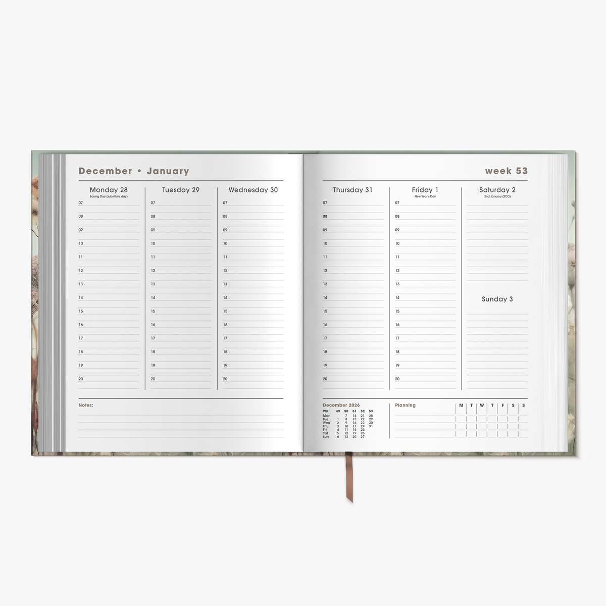 Appointment diary 2027 in the A5+ size featuring a wildflowers design – inside pages with weekly overview.