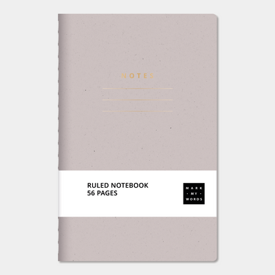 Mini pocket-sized lined notebook with grape cover with ruled pages and thread-sewn binding, front view.
