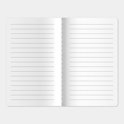Mini pocket-sized lined notebook with olive cover with ruled pages and thread-sewn binding, inside view.