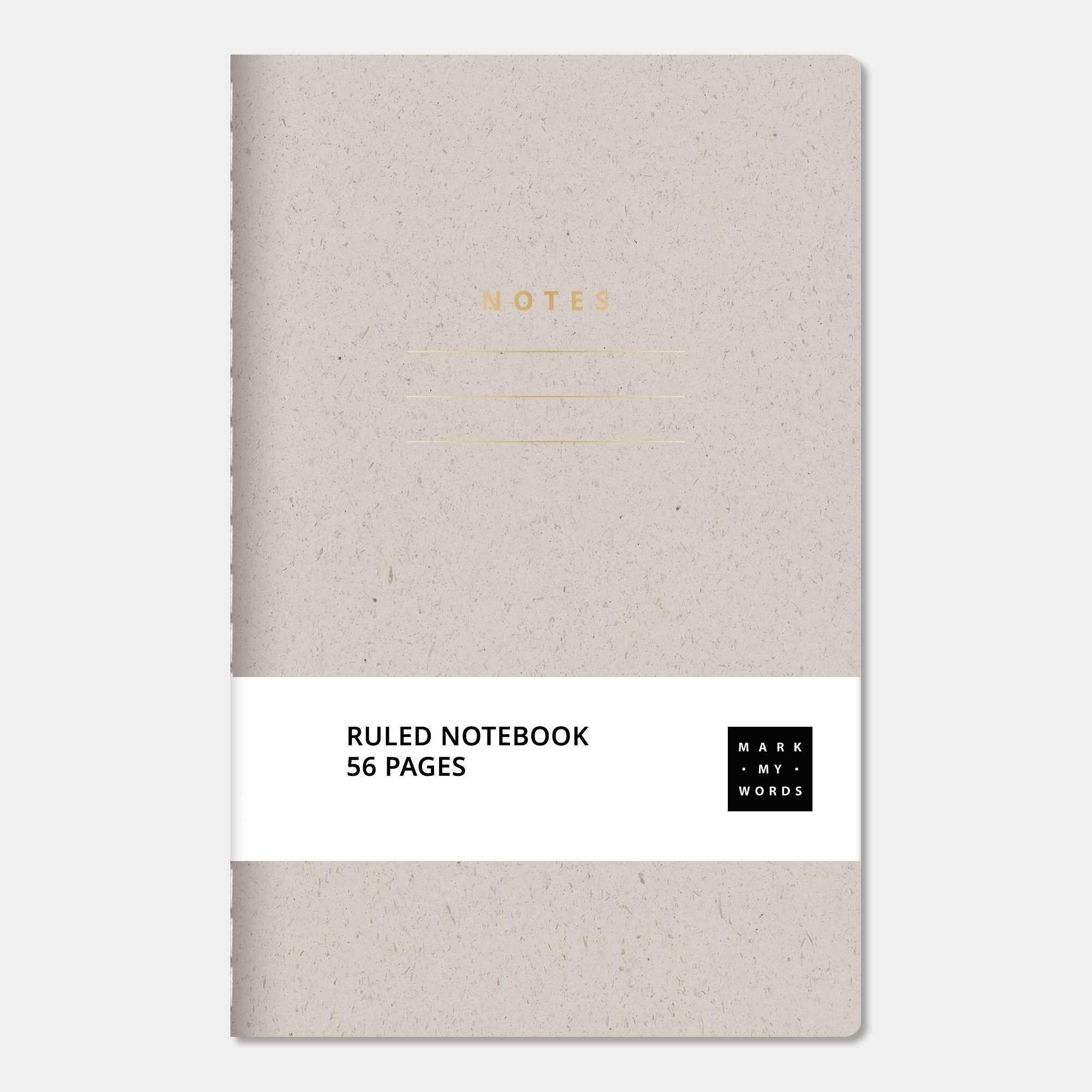 Mini pocket-sized lined notebook with vanilla cover with ruled pages and thread-sewn binding, front view.