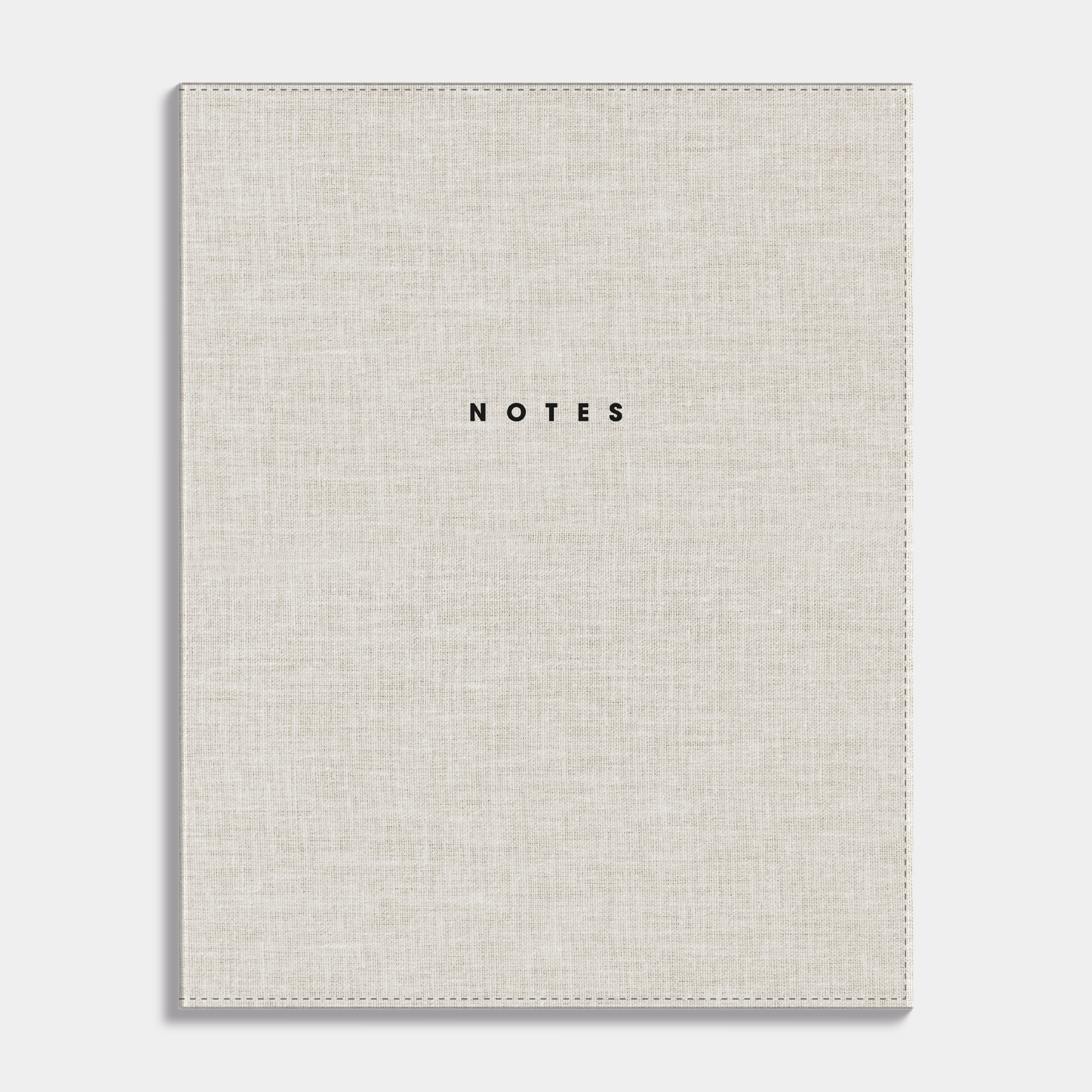 Notebook with a flexible cover of beige linen. Frontal view.