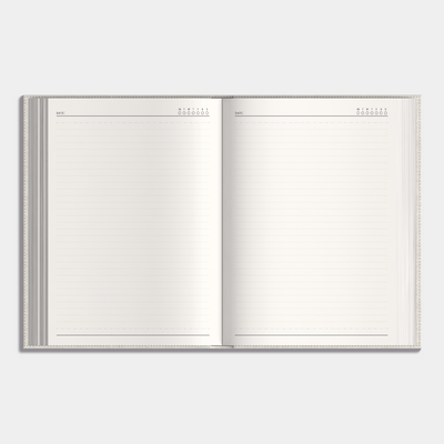 Notebook with a flexible beige linen cover, example of inner pages.