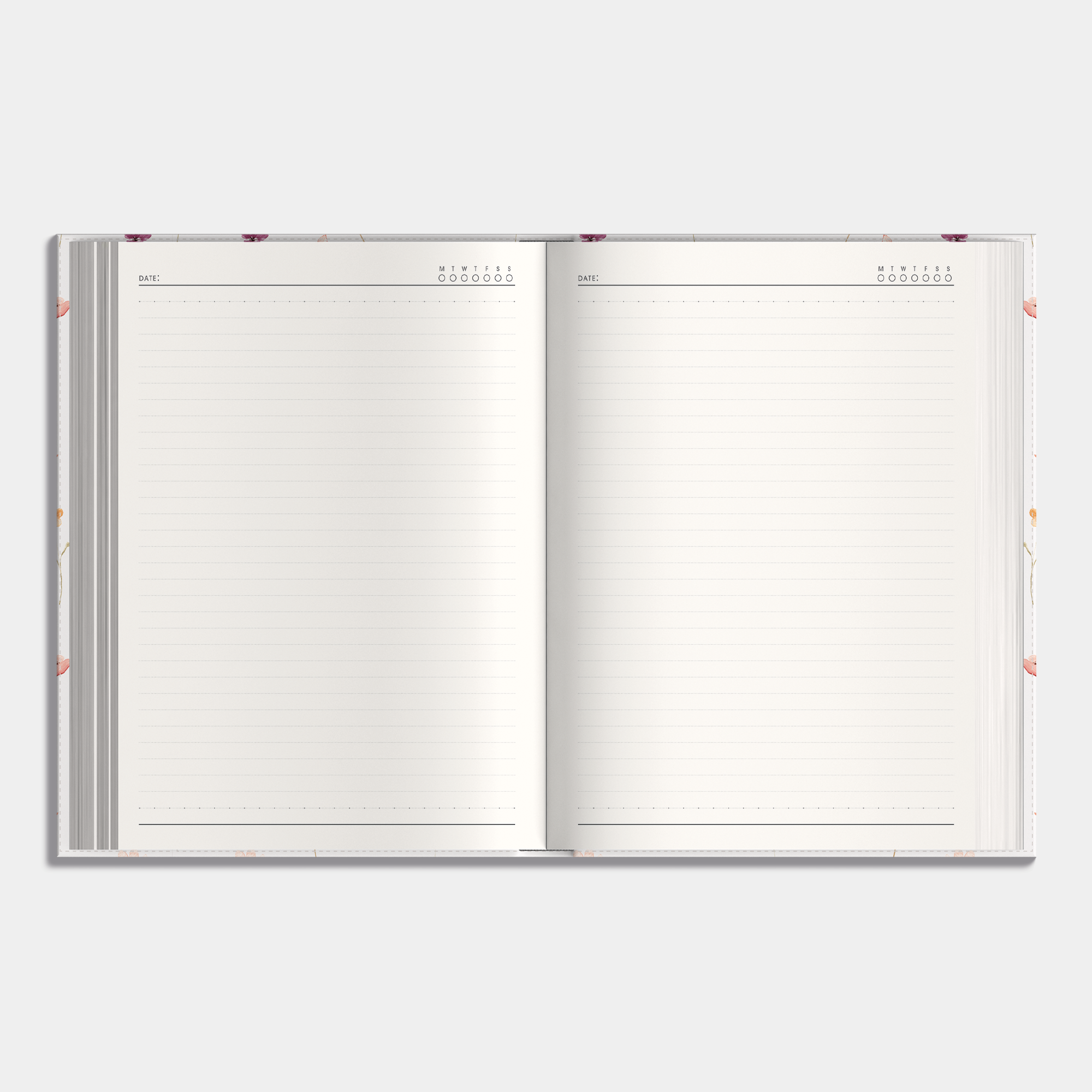 Notebook with a design of delicate flowers, example of inner pages.