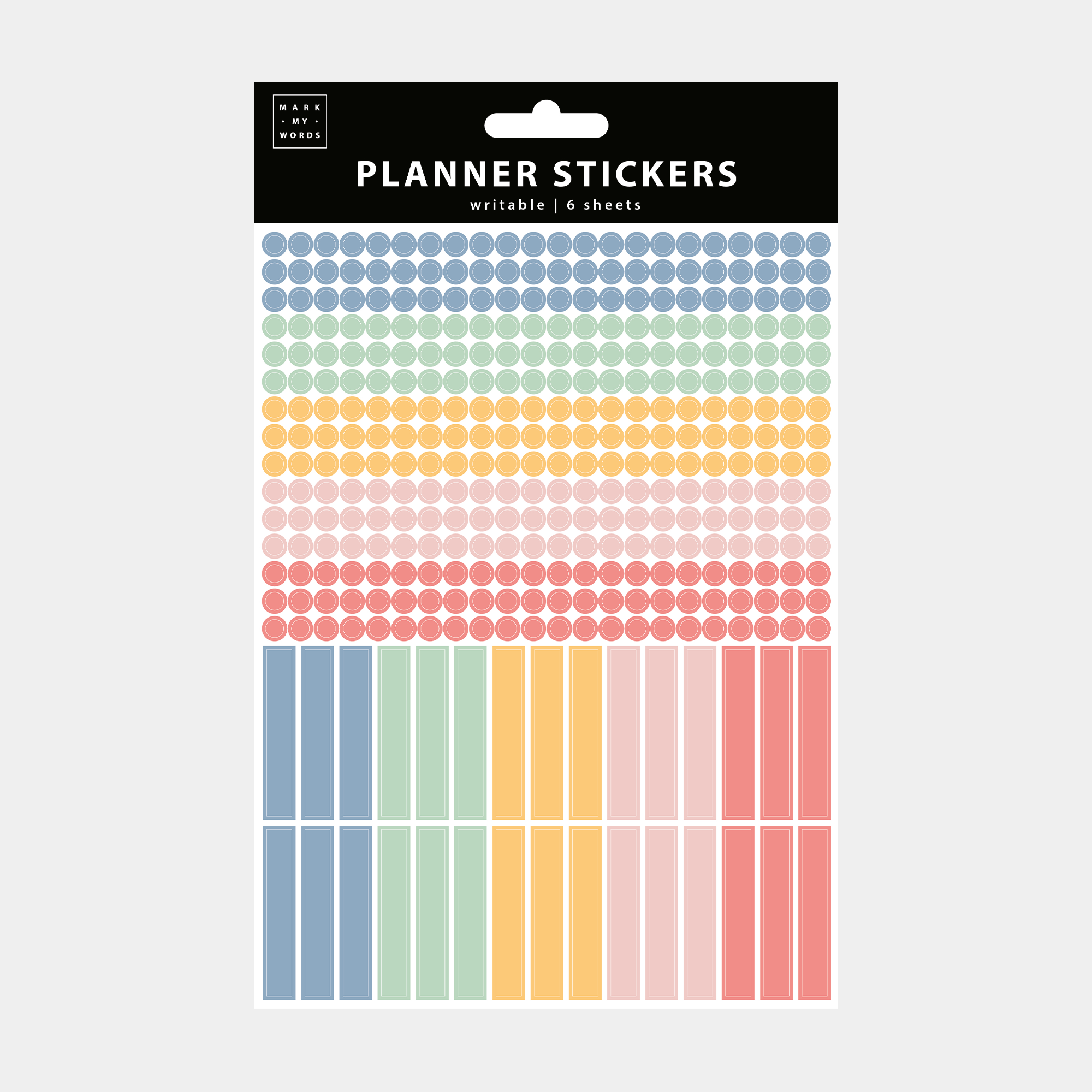 pack of planner stickers with minimalist colourful design.